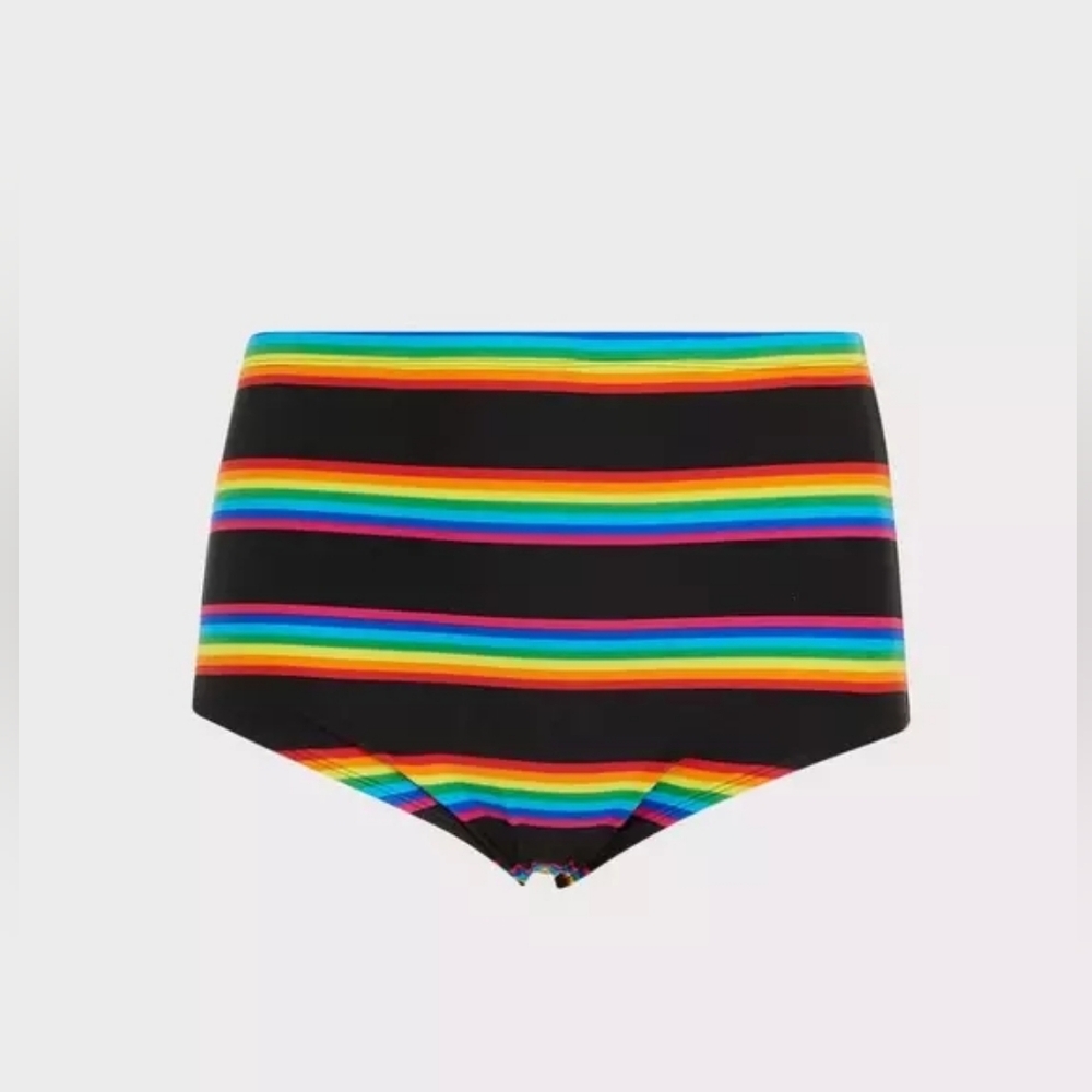 Torrid Black Colorful Rainbow High-Rise Swim Bikini Bottom Sz 1X NWT - Picture 3 of 3